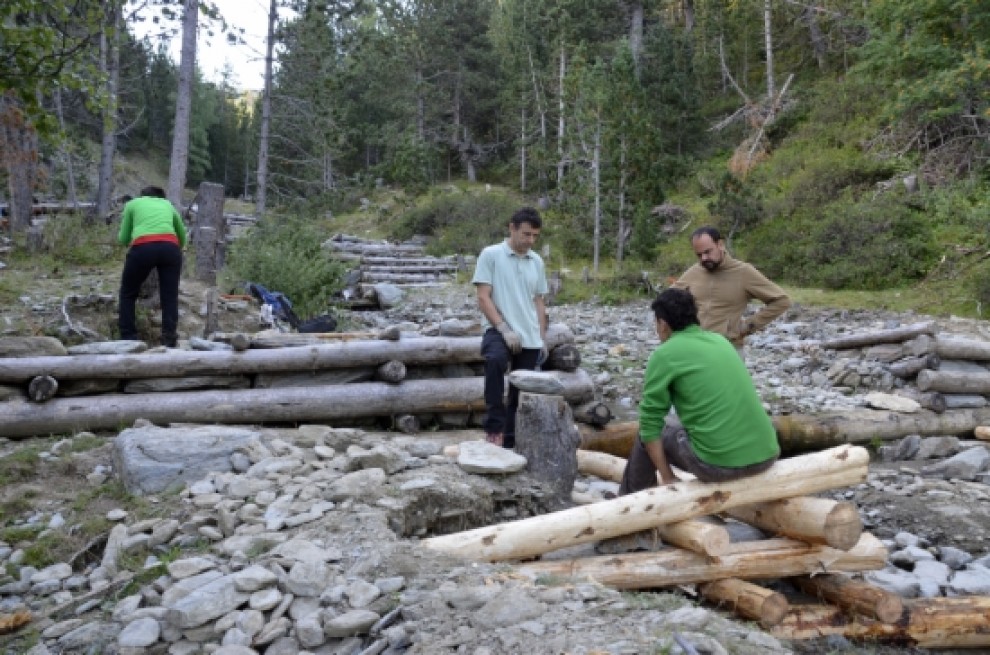 Voluntaris del projecte Boscos de Muntanya treballant al parc