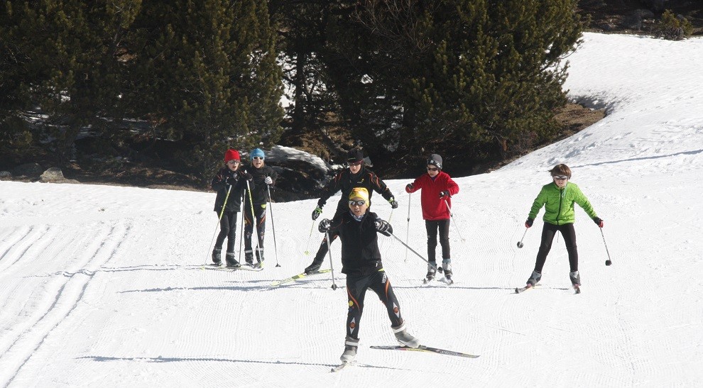 Alumnes d'un centre escolar practicant l'esquí nòrdic