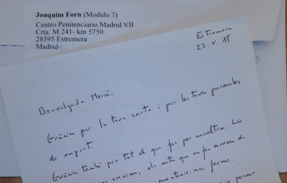 Detall de la carta de Joaquim Forn a Mercè Feliu