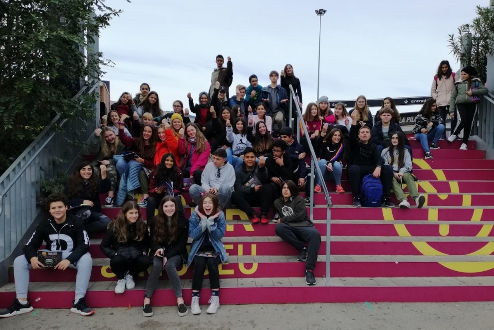Els alumnes durant la visita al Camp Nou de Barcelona