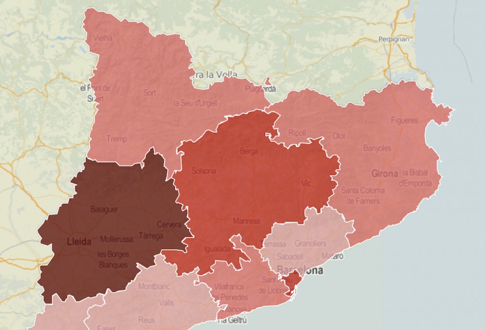 Mapa de les regions sanitàries, en funció del risc de rebrots