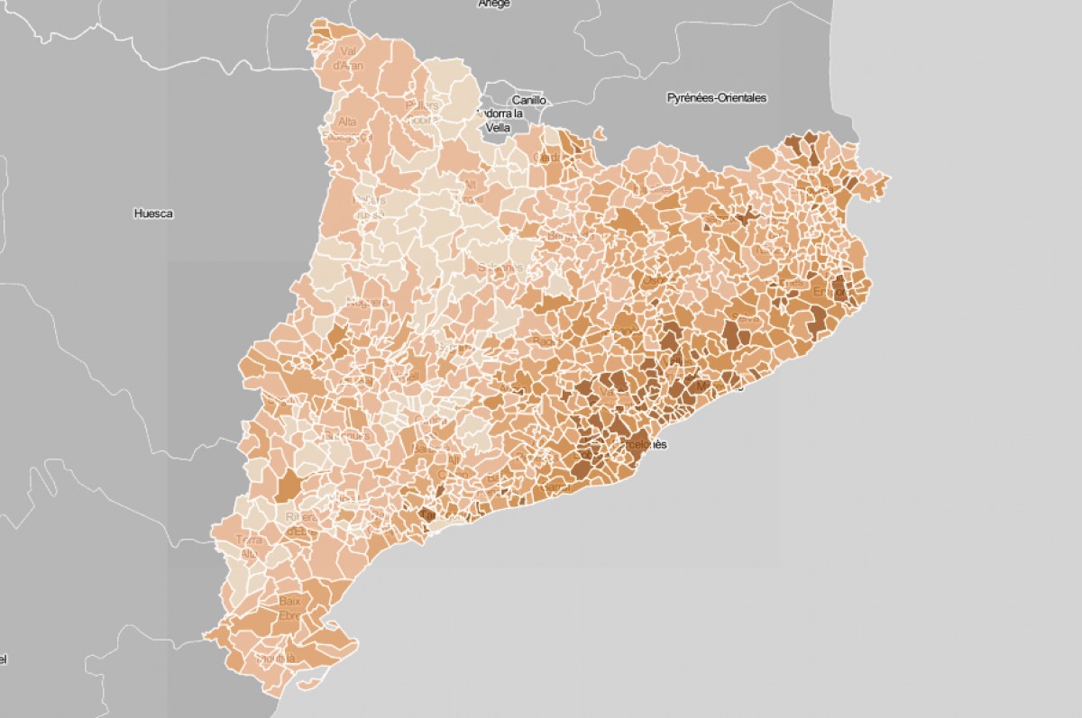 Mapa municipal de Catalunya, en funció del cost mitjà de l'IBI