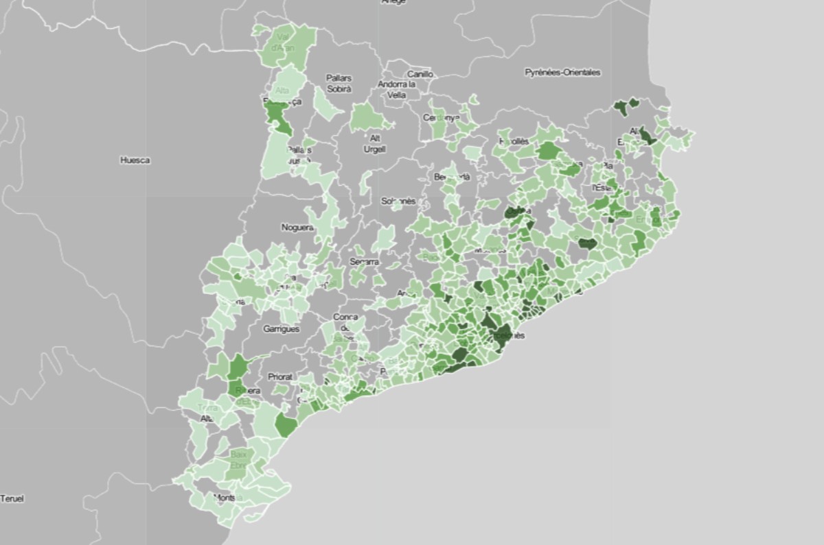 Mapa municipal de Catalunya, en funció de la renda mitjana
