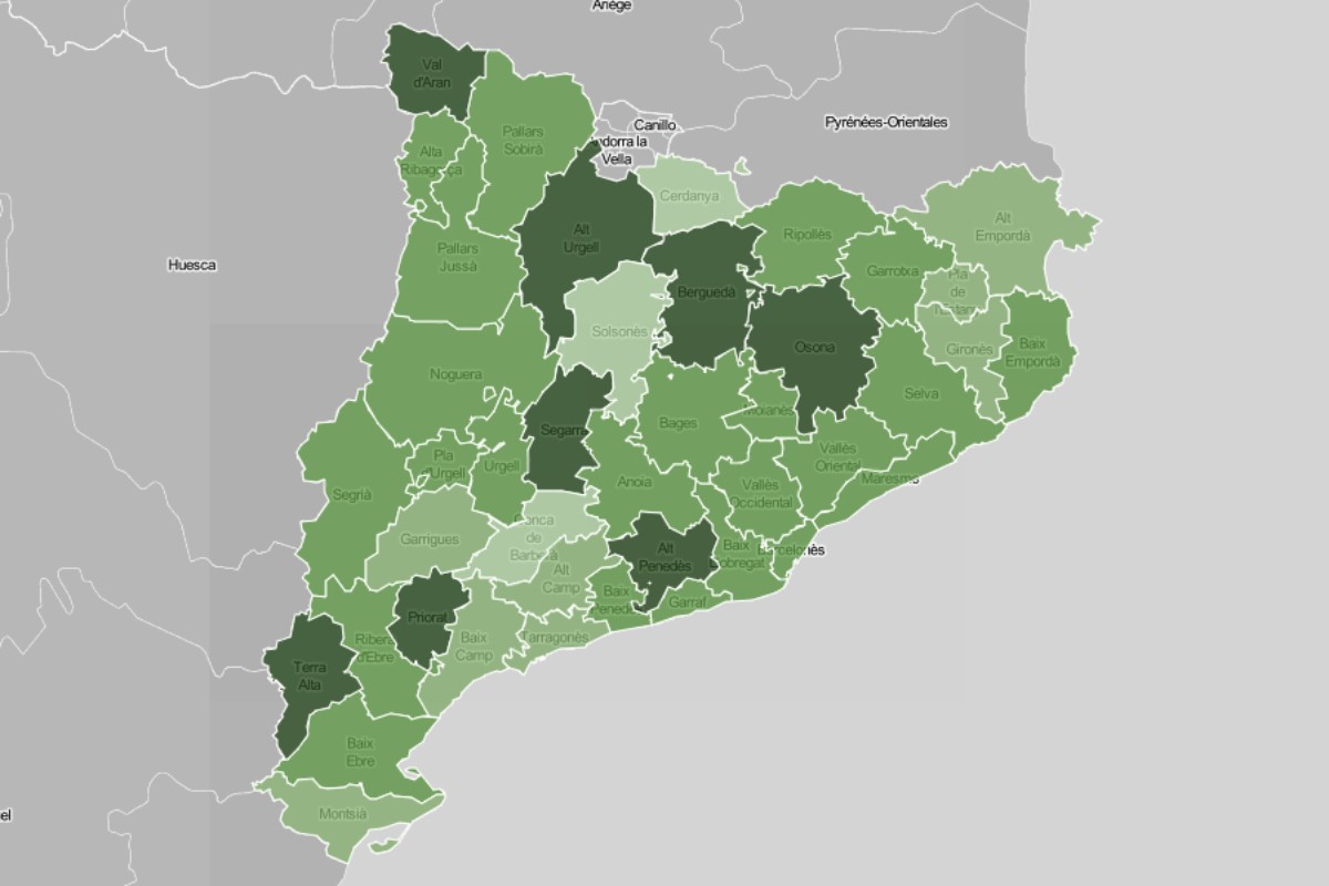 Mapa de municipis i comarques, en funció del nivell de vacunació