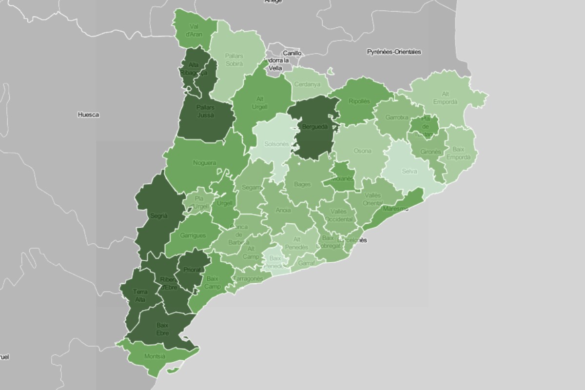 Mapa comarcal, en funció del nivell de població vacunada