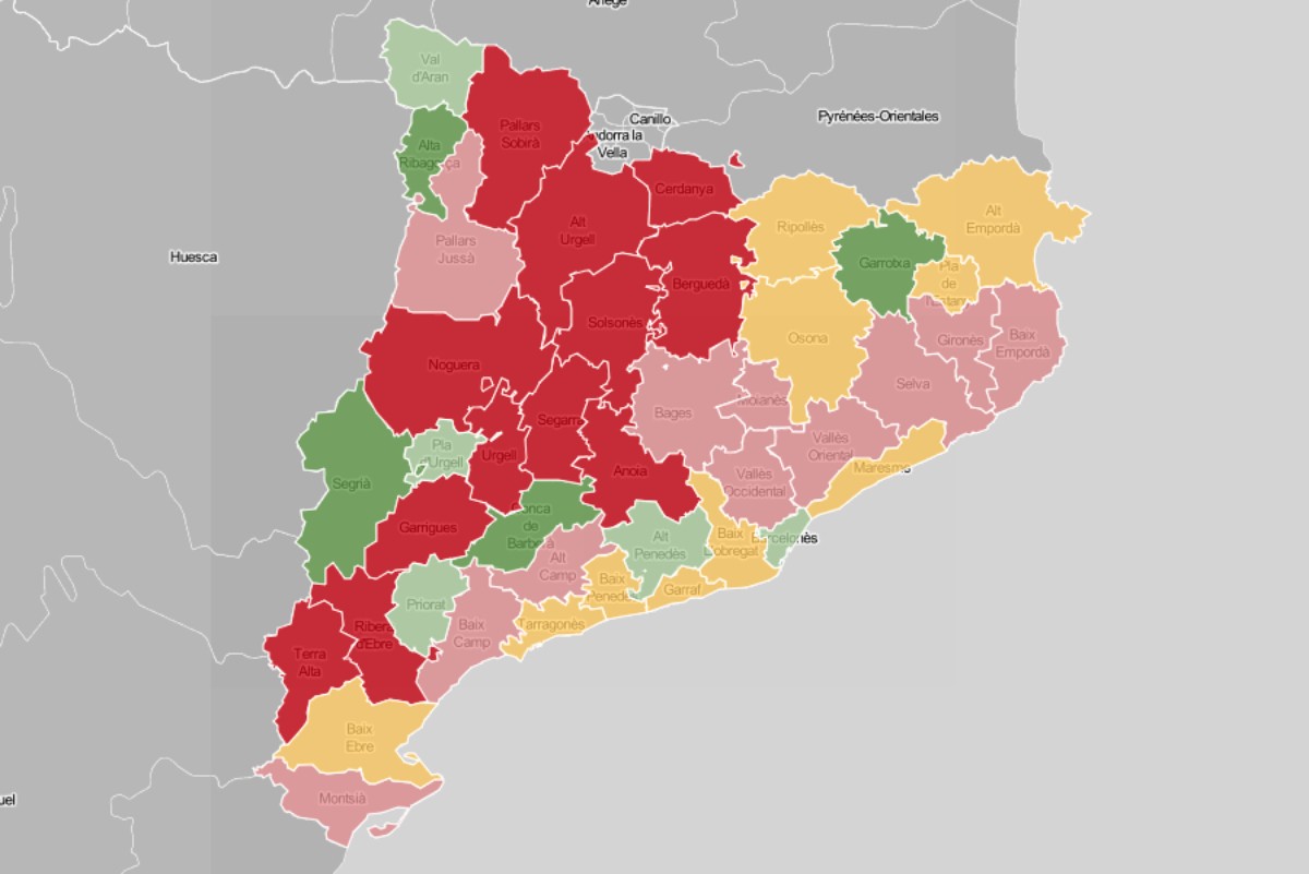 Mapa comarca, en funció de l'evolució dels contagis setmanals