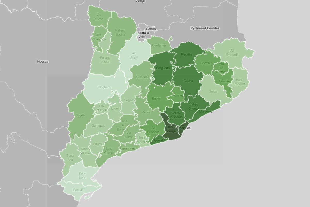 Mapa comarcal, en funció de la renda familiar disponible