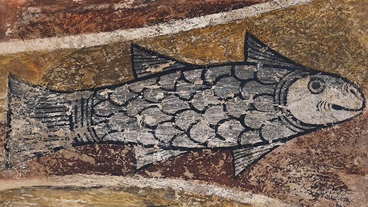 Símbol cristià d'un peix de l'església de Sant Llorenç d'Isavarre