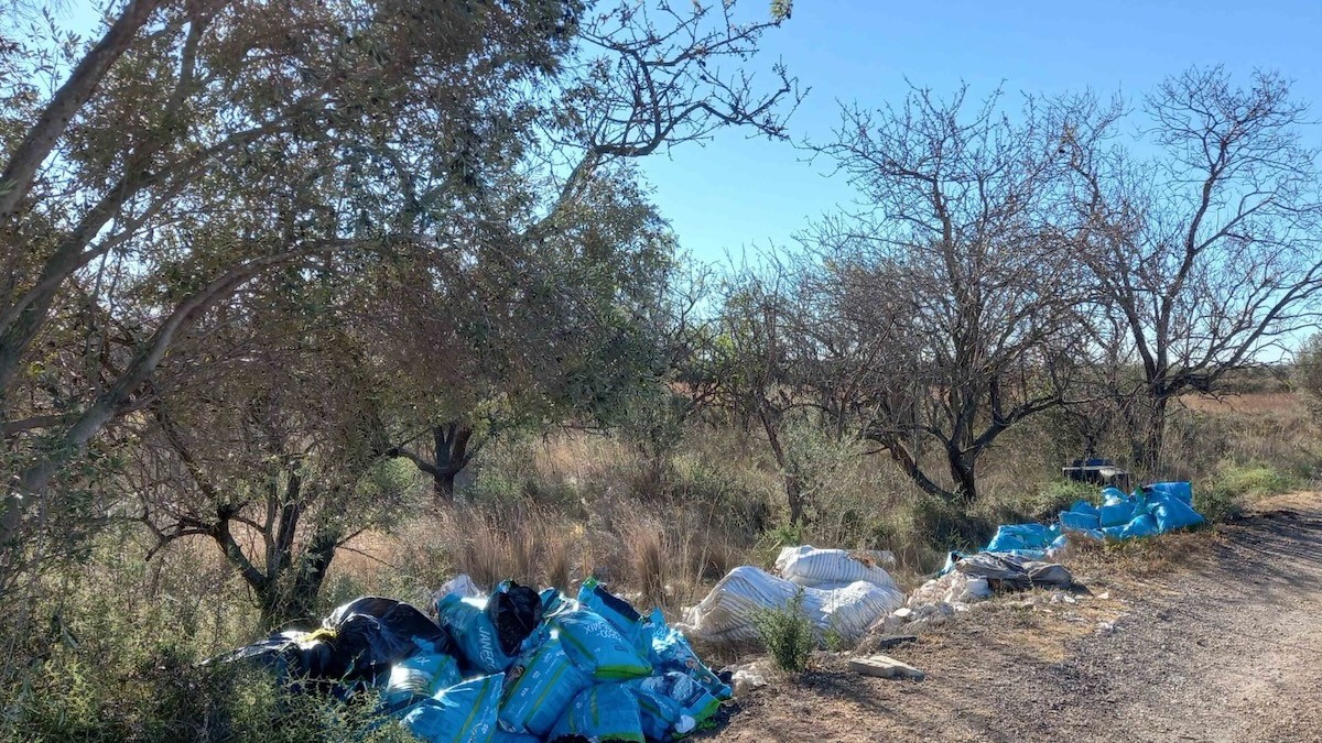 Diversos residus abandonats al costat d'un camp