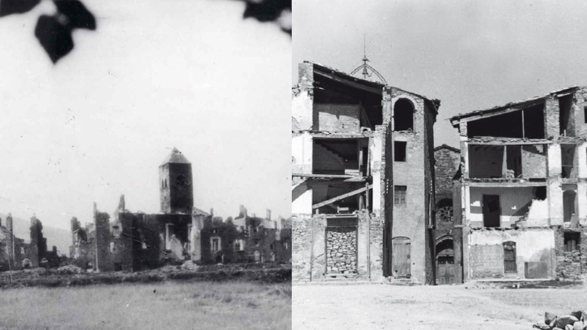 Tírvia (a l'esquerra) i Isona (a la dreta), destruïdes arran de la Guerra Civil