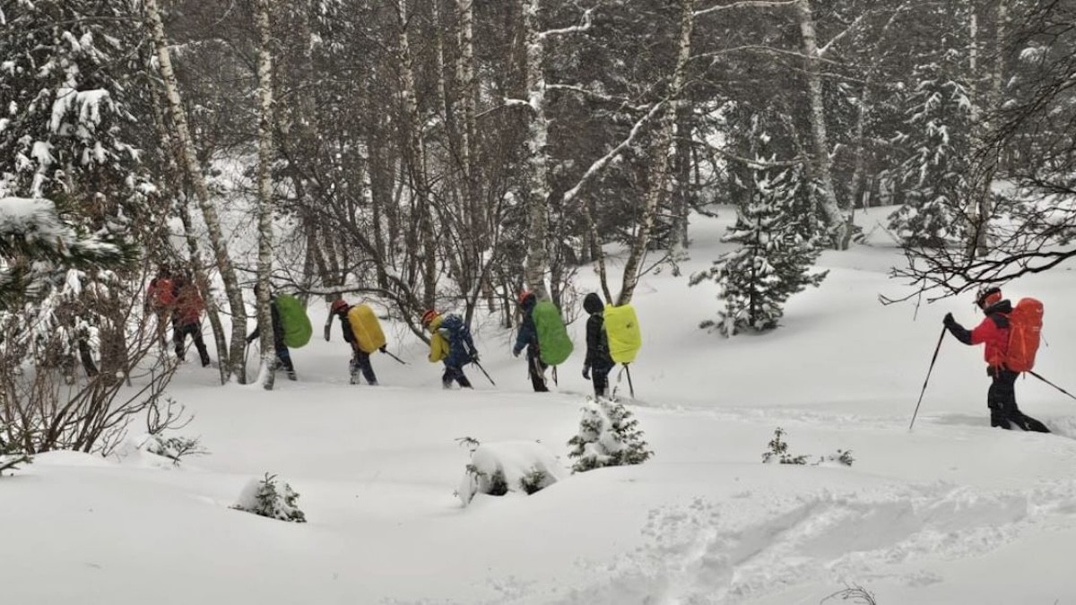 Un equip de Bombers en plena recerca dels cinc excursionistes