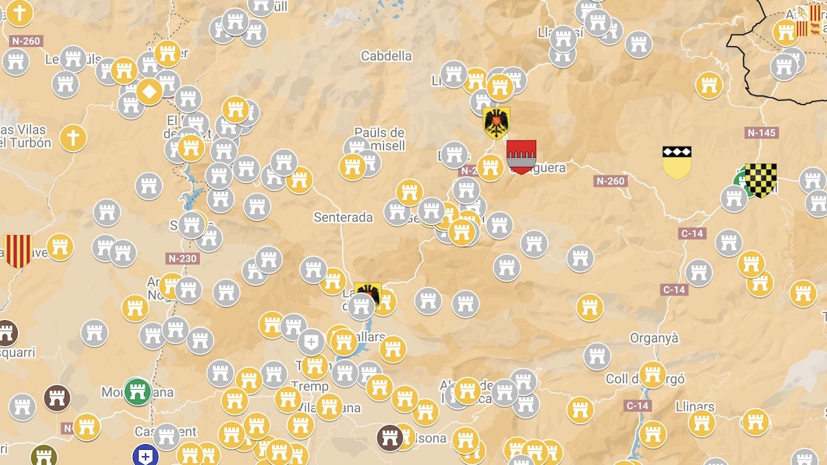 Captura del mapa amb els castells del Pallars