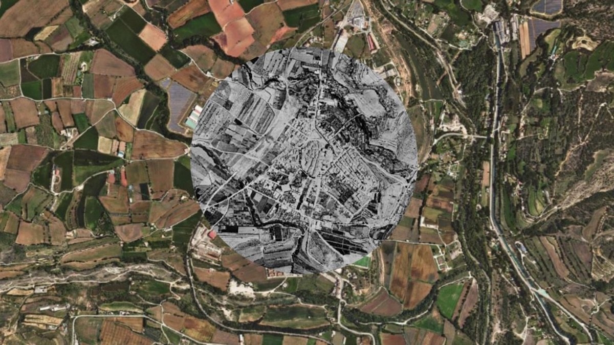 Vista àrea de la ciutat de Tremp en l'actualitat i l'any 1945