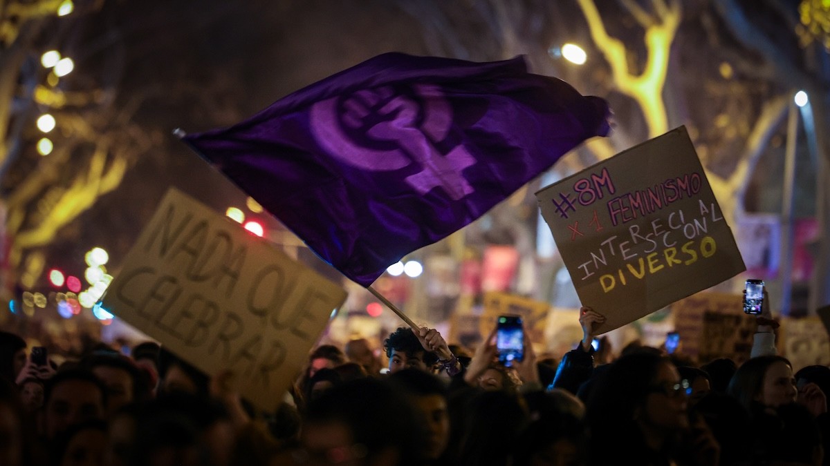 Una manifestació pel 8-M en una imatge d'arxiu