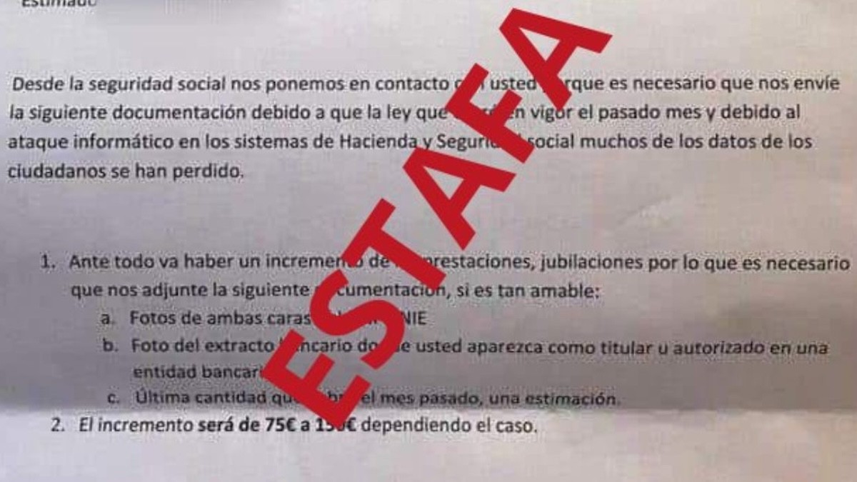 Carta que envien els estafadors fent-se passar per l'Institut Nacional de la Seguretat Social