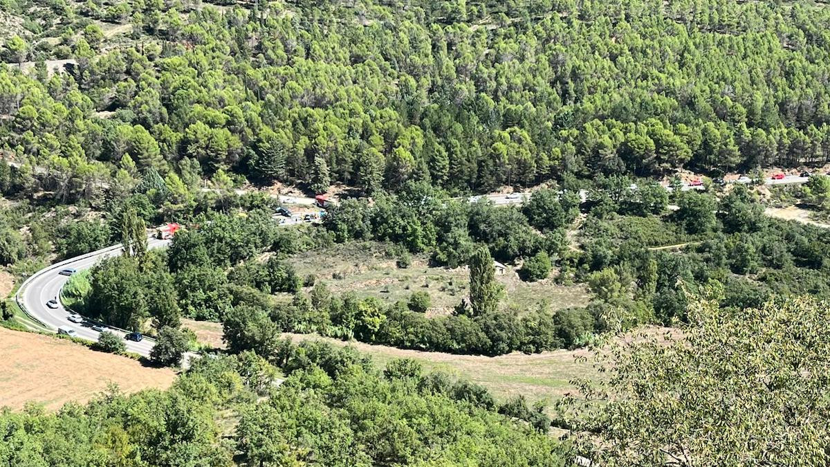 Vista des de Talarn de l'accident, que ha tallat la C-13 en els dos sentits