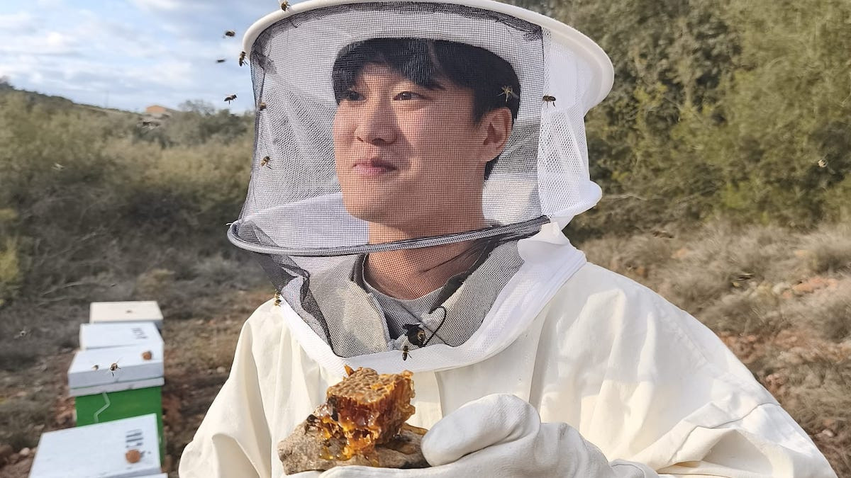 Un periodista coreà, durant la visita a Mont-rebei