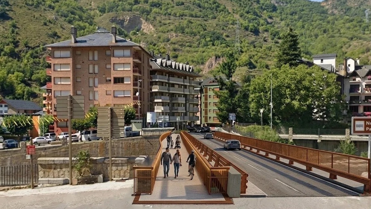 Recreació virtual de l’actuació al pont de l'N-260 sobre la Noguera Pallaresa, a Sort